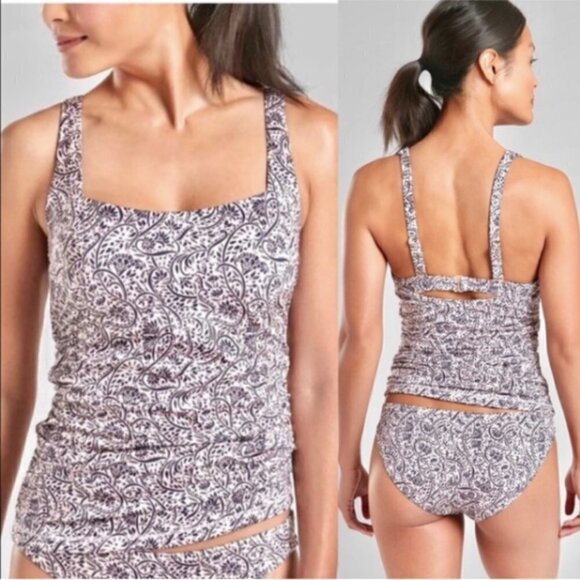 Athleta Aqualuxe Batik Floral Tankini Swim Top Bra-Sized Pool Resort Swimsuit - Picture 1 of 8